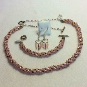 FINAL SALE PRICE Lia Rosa OOAK Hand Woven Jewelry Set in Pinks